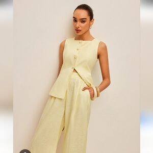 Cotton/Linen Pale Yellow Vest And Trouser Set NWT Sz S
